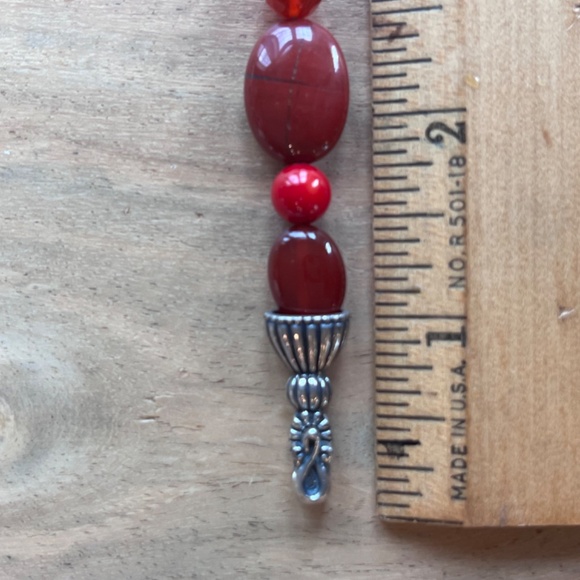 Carnelian red jasper, carnelian and red coral multi gem sterling silver necklace - Picture 8 of 9